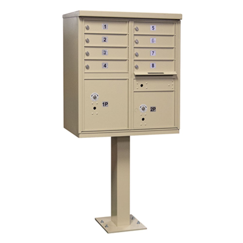 8 Door FSpec Cluster Box Unit with Pedestal, Sandstone
