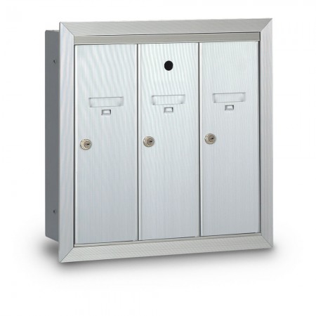 3 Door Recessed Vertical Mailbox - Silver