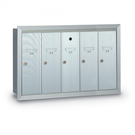 5 Door Recessed Vertical Mailbox - Silver