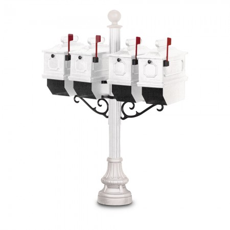 Port Hill 1812 Quadruple Residential Mailboxes & Post - White