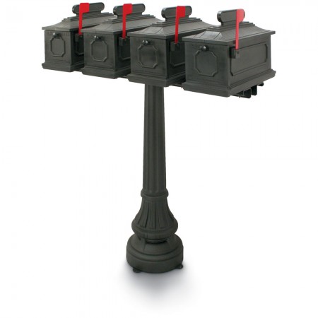 Sutherland 1812 Quadruple Residential Mailboxes & Post - Black