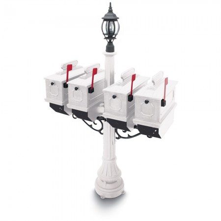 Illuminated Port Hill 1812 Quadruple Residential Mailboxes & Post - White