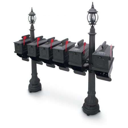 Illuminated Morganton 1812 Six Residential Mailboxes & Post - Black