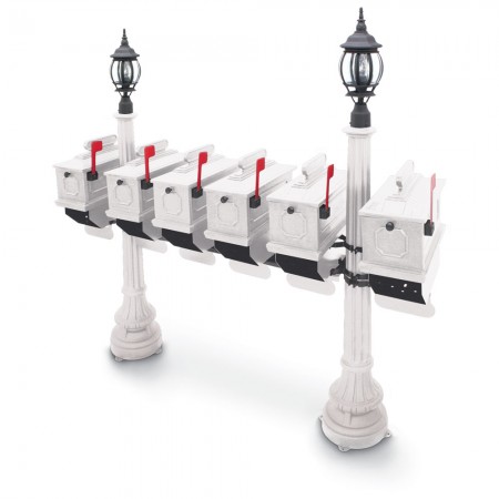 Illuminated Morganton 1812 Six Residential Mailboxes & Post - White