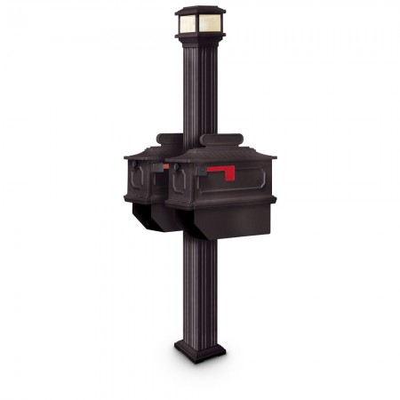 Illuminated Abbot Estate Series Double Residential Mailboxes & Post - Black