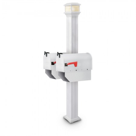 Illuminated Lawrence Estate Series Double Residential Mailboxes & Post - White