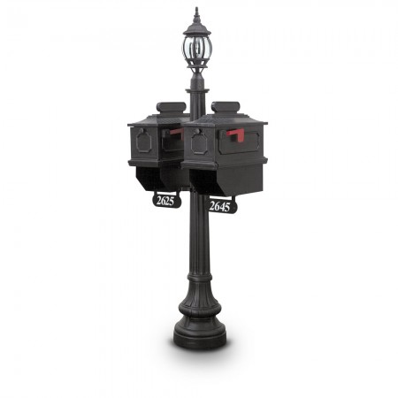 Illuminated Port Angeles 1812 Double Residential Mailboxes & Post - Black