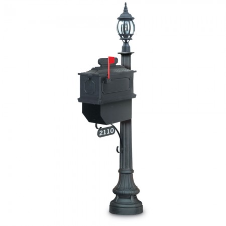 Illuminated Beaumont 1812 Residential Mailbox & Post - Black