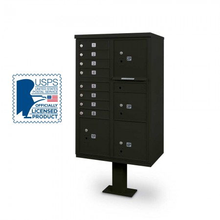 8 Door F-spec Large Capacity Cluster Box Unit with Pedestal, Black