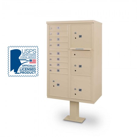 8 Door F-spec Large Capacity Cluster Box Unit with Pedestal, Sandstone