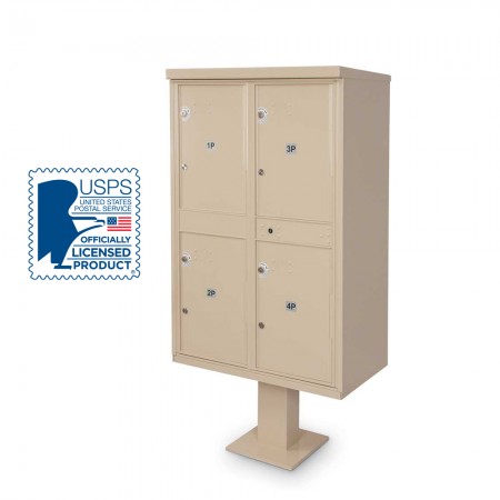 4 Parcel Locker F-spec Cluster Box Unit with Pedestal, Sandstone