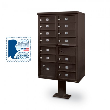 13-Door F-Spec Cluster Box Unit with Pedestal, Bronze