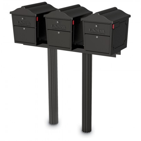 Three Dual-Entry Lockable Curbside Mailboxes with Two Senator Posts