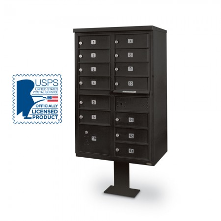 13-Door F-Spec Cluster Box Unit with Pedestal, Black