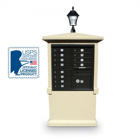 Freestanding Stucco Enclosure for  8 or 12 Door CBU with Solar Lamp