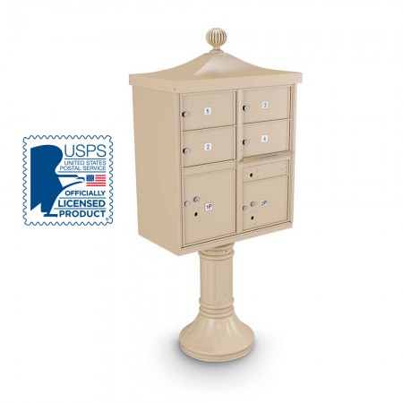 Decorative Large-Capacity 4-Door CBU including Tall Pedestal, Cap, and Ornamental Finial