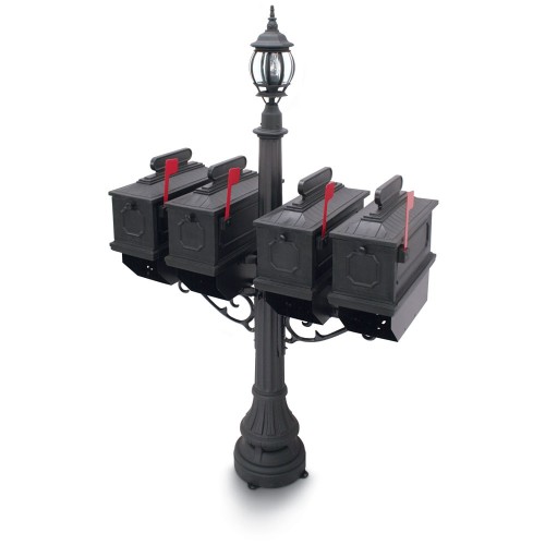 Illuminated Port Hill 1812 Quadruple Residential Mailboxes & Post